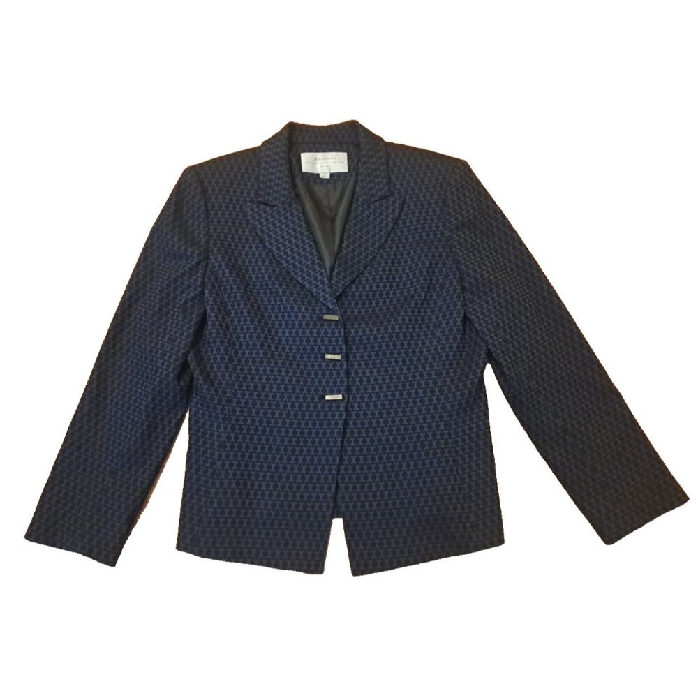 Womens Tahari Cropped Blazer Blue Black Textured Arthur S Levine Career 10 P